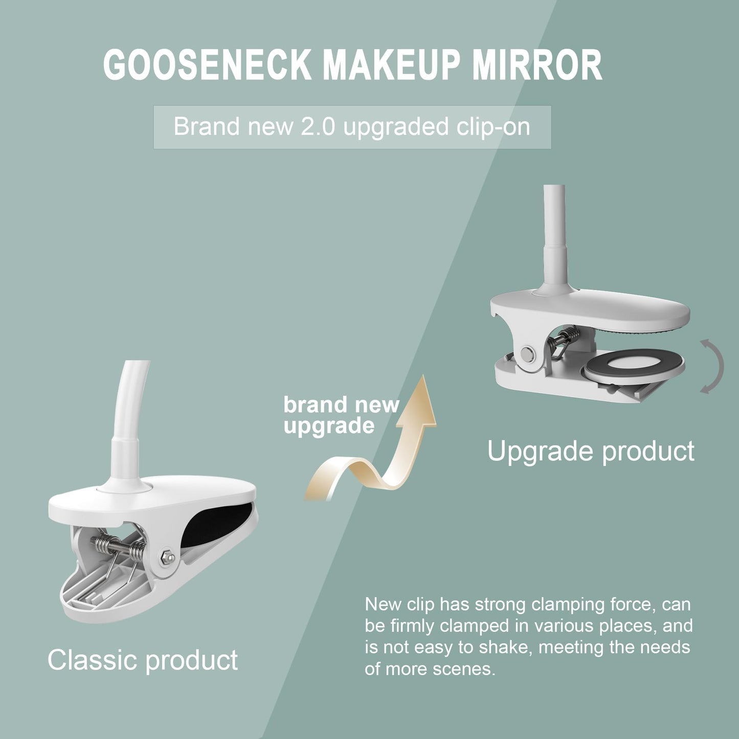 TUSHENGTU 6.5" Clip-On Magnifying Vanity Mirror - 5X Magnification, USB Rechargeable, Lighted, Travel-Friendly (White)