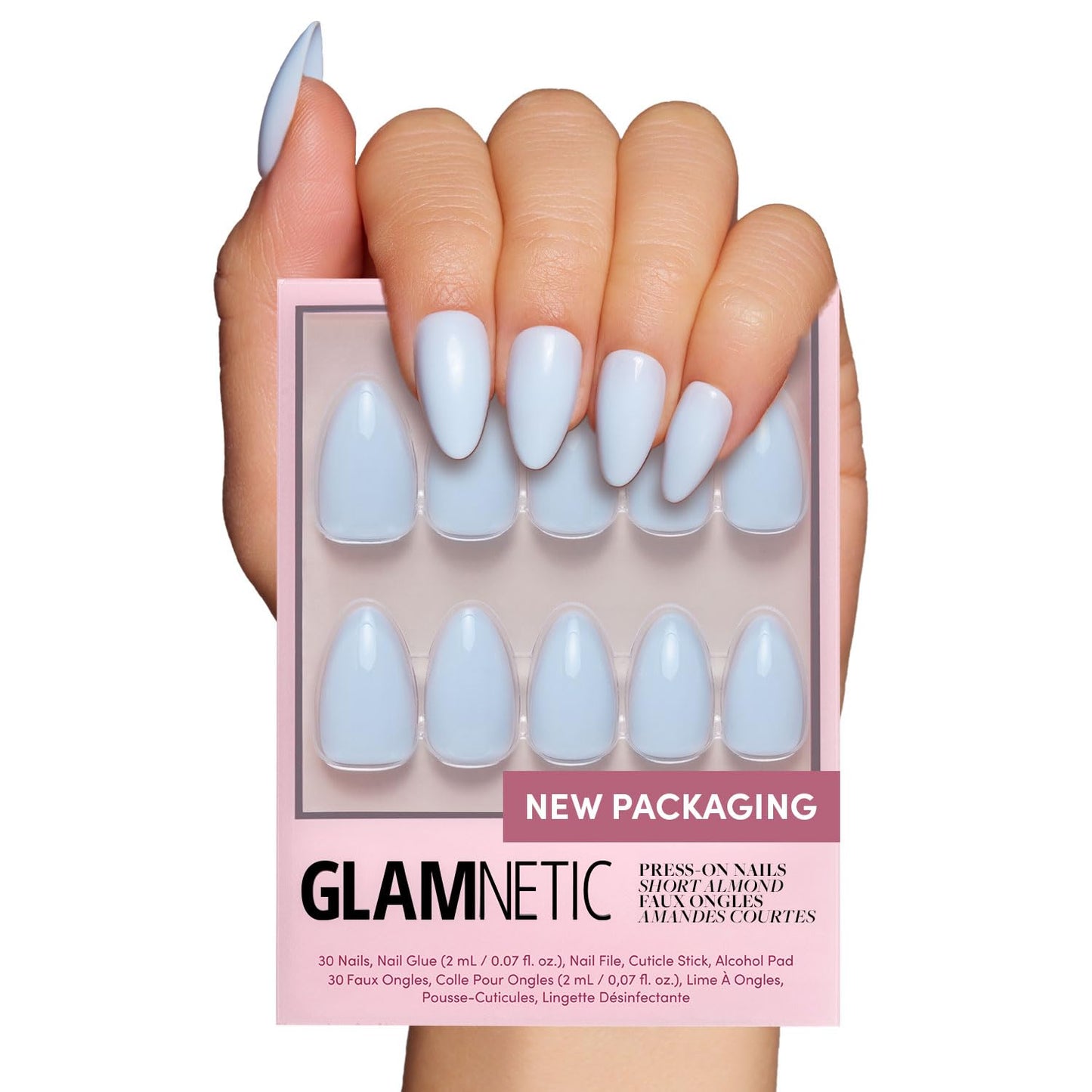 Press On Nails - Caviar | Semi-Transparent Short Almond Shape, Salon Quality | 30 Nail Kit with Glue, 15 Sizes Available