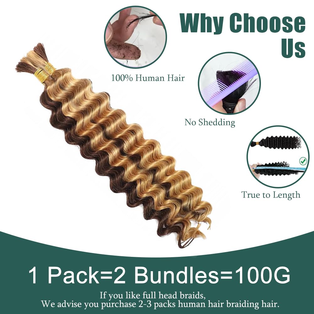 Human Braiding Hair for Boho Braids Highlight Boho Braiding Hair 28 28 inch P427 Deep Wave Bulk Knotless Deep Wave Boho Braids 2 Bundles 100g