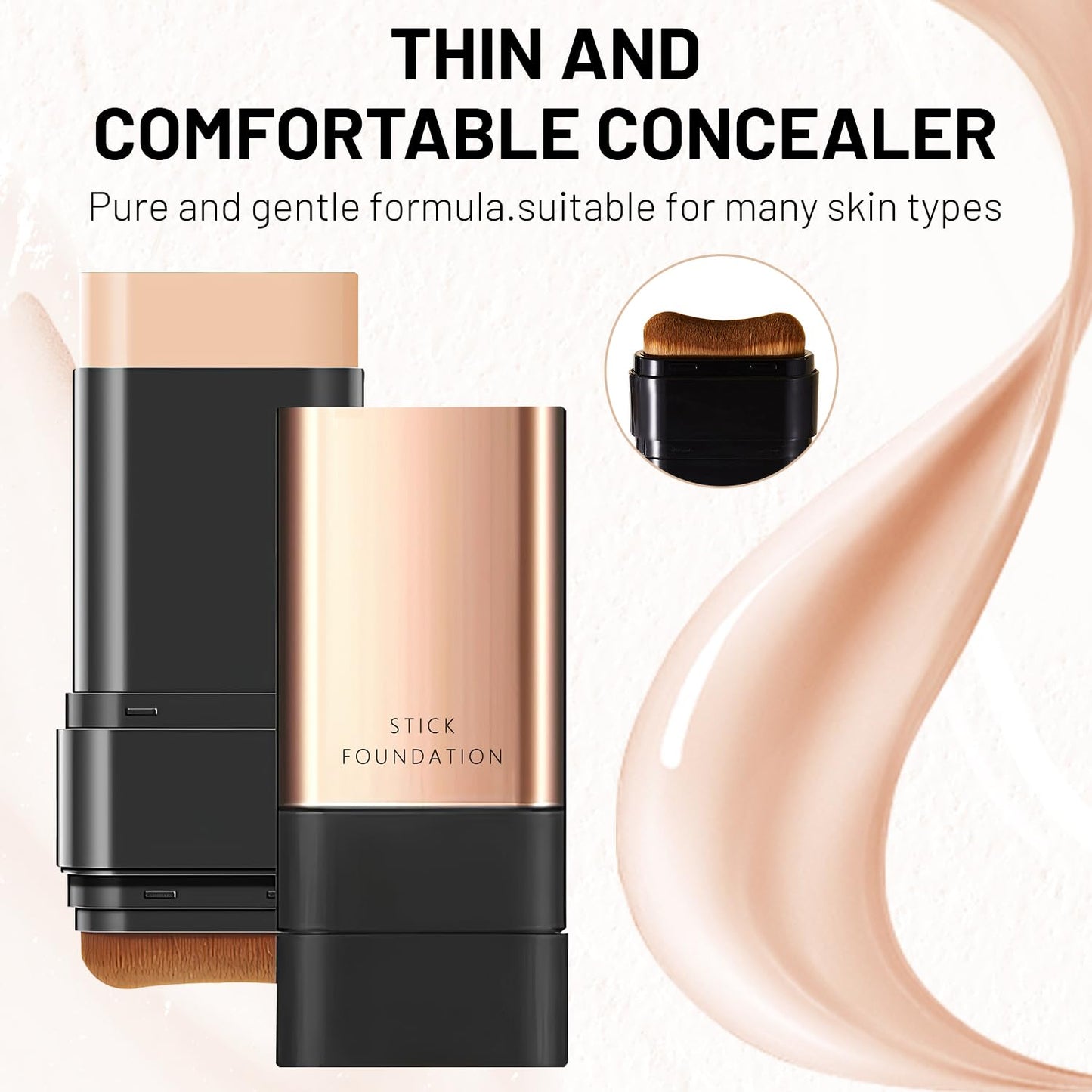 2 In 1 Anti Wrinkle Foundation Stick, Korea Flawless Eraser Foundation Stick- Hydrating Lightweight, Double Head Foundation Make Up Stick with Brush,Multi-Use Face Makeup Contour Stick(Natural, 1PC)