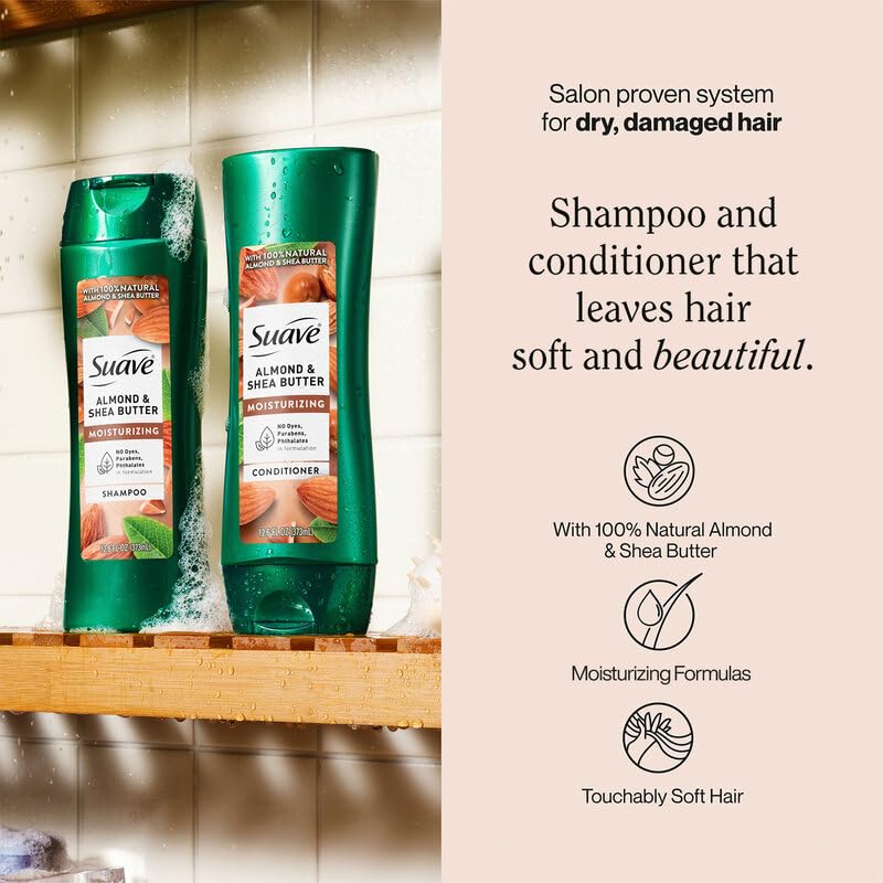 Suave Almond & Shea Butter Shampoo and Conditioner Set - 12.6 Oz Each for Dry, Damaged Hair