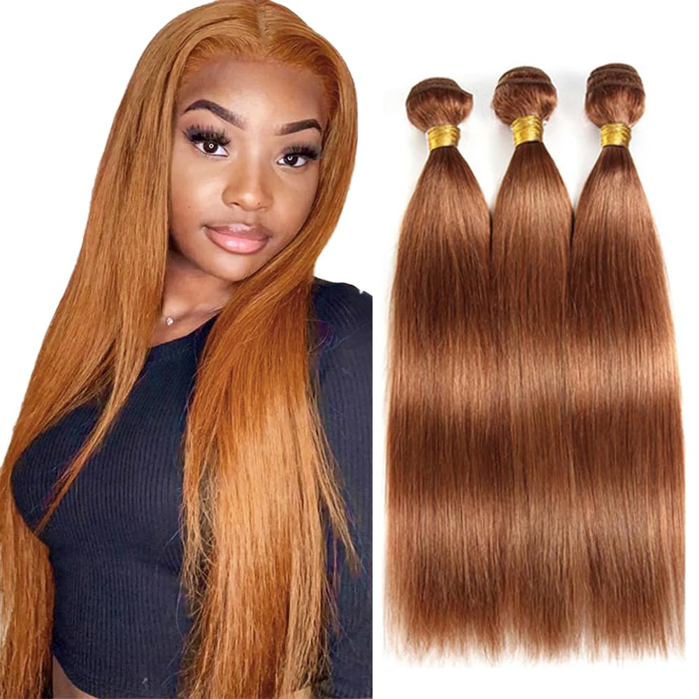 Brown Straight Bundles Color 30 Bundles Human Hair 22 24 26 Inch Brazilian Virgin Remy Soft Real Hair Extensions Light Brown Straight 3 Bundles