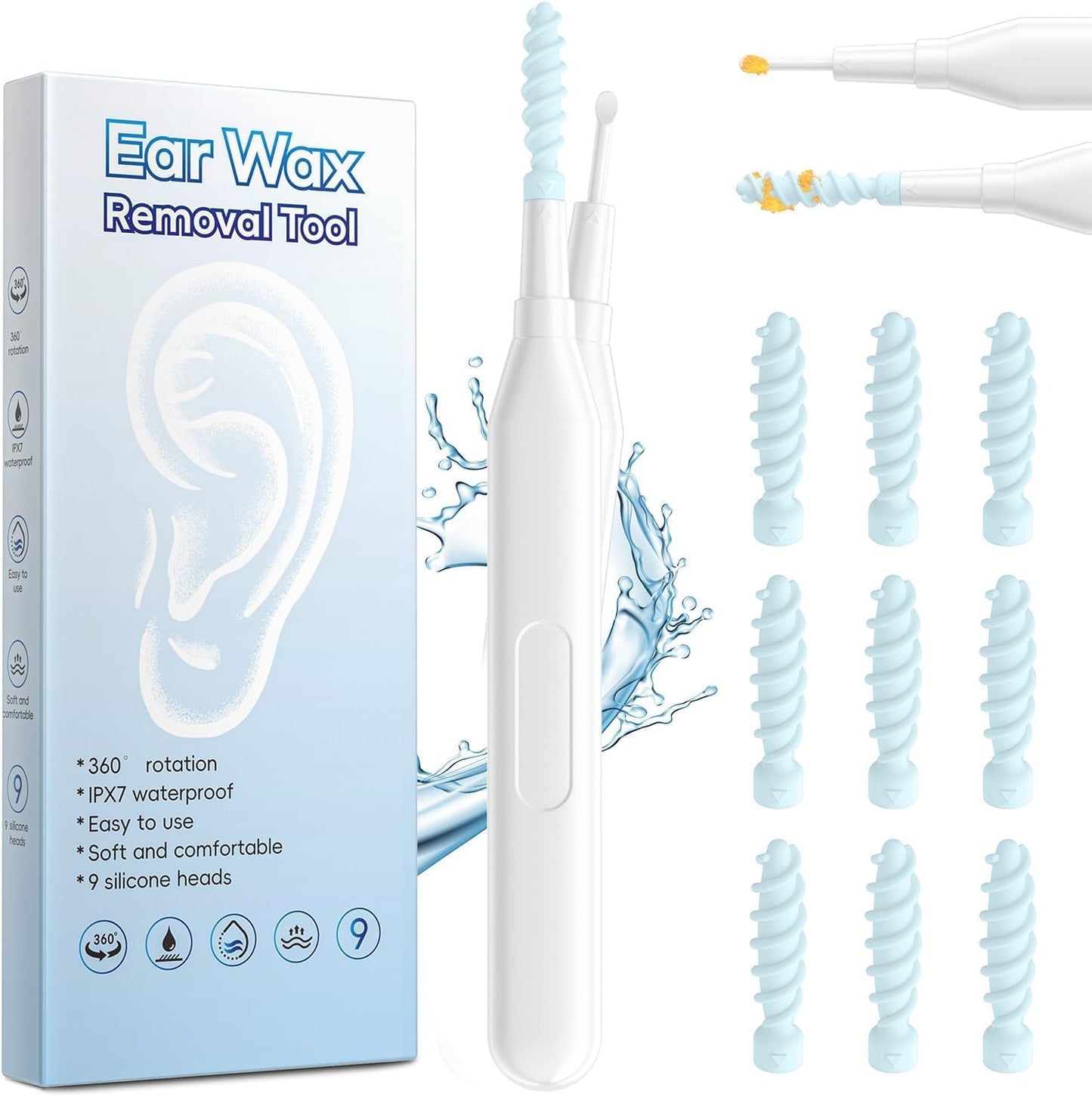 Ear Wax Removal Tool - Multifunctional Spiral Cleaner with 9 Tips | Washable Deep Cleaning Kit
