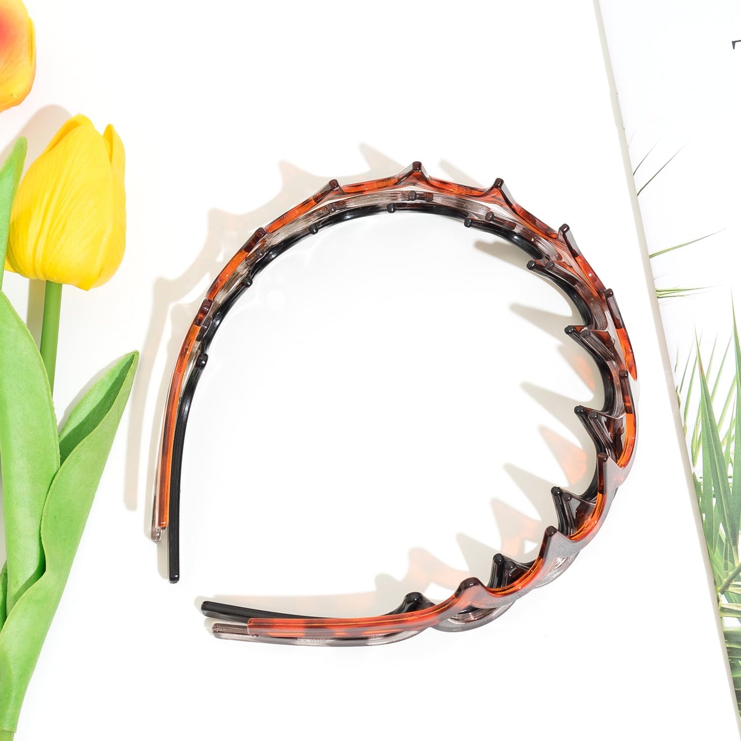 Jeffan Zigzag Headbands for Women, 3 Pack U-Shaped Plastic Headbands - Comb Hoop Wave Teeth Hairband