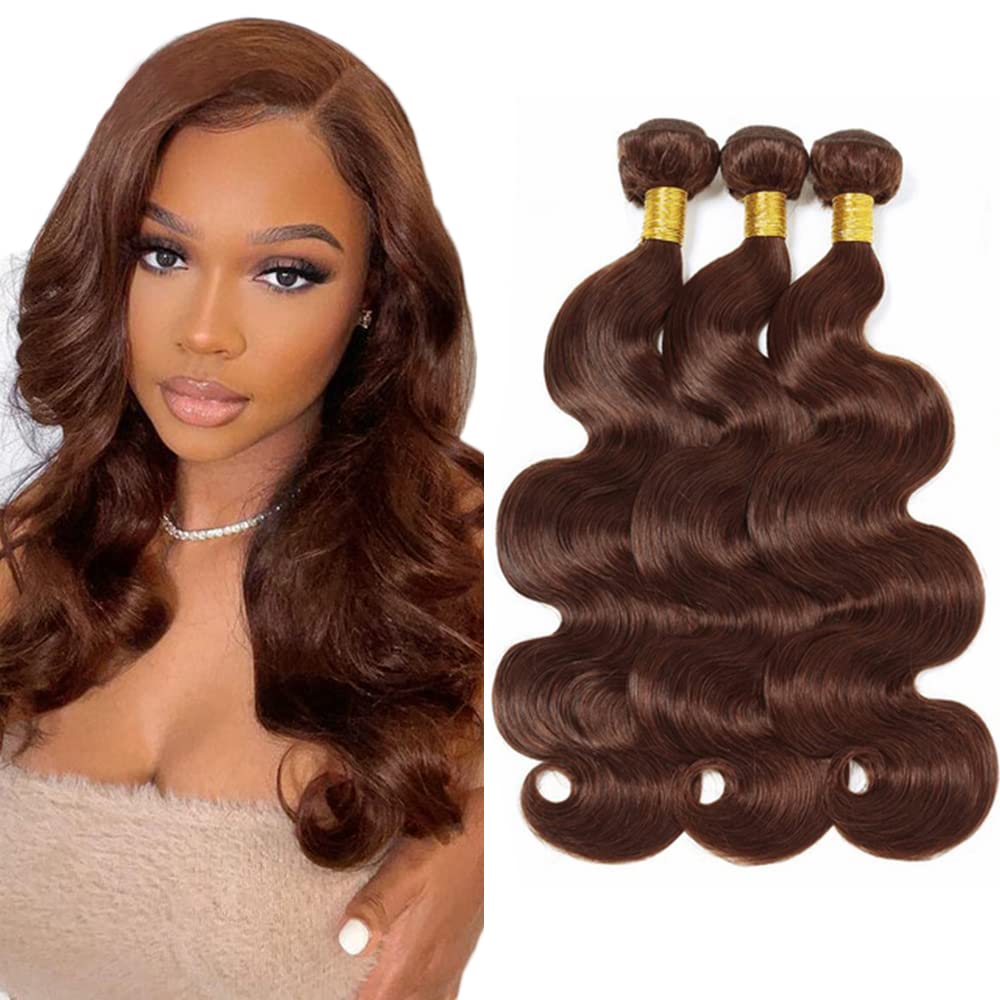 #4 Chocolate Bundles Human Hair Body Wave Bundles 28 28 28 Inch Brown Unprocessed Brazilian Virgin Hair 3 Bundle 50 Gram Per Bundle Deals Quick Weave Hair Extensions