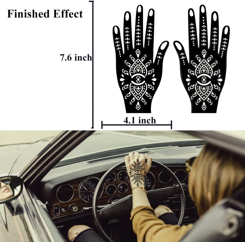 Henna Tattoo Stencils Kit - 12 Reusable Temporary Tattoo Stickers for Women | Indian & Arabian Designs