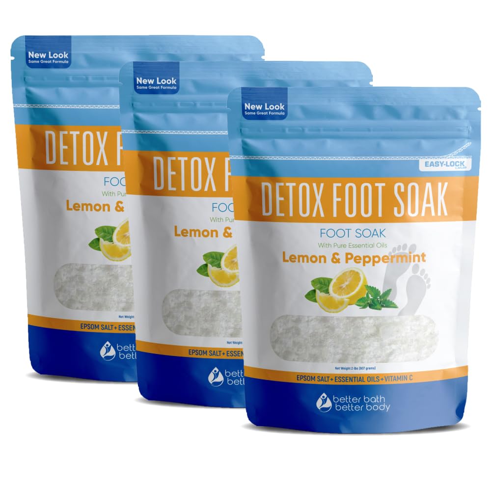 Detox Foot Soak (3 Pack) Epsom Salt Soothing Soaks and Athlete's Foot Detox with Essential Oils in BPA Free Pouch with Press Lock Seal (Bundle with Three 2 Lbs Pouches 6 Lbs Total)