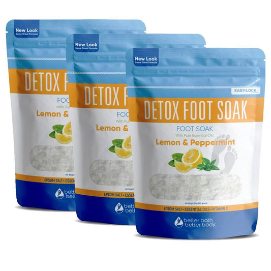 Detox Foot Soak (3 Pack) Epsom Salt Soothing Soaks and Athlete's Foot Detox with Essential Oils in BPA Free Pouch with Press Lock Seal (Bundle with Three 2 Lbs Pouches 6 Lbs Total)