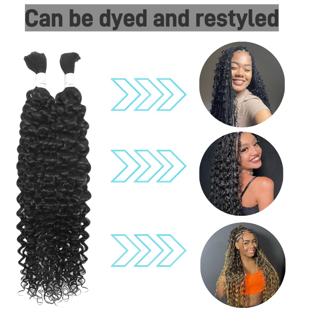 Human Braiding Hair for Boho Braids 2 Bundles 100g 22Inch Water Wave Human Hair Braiding Hair 12A Brazilian Virgin No Weft Hair Extensions for Bohemian Knotless Braids Bulk Human Hair for Braiding