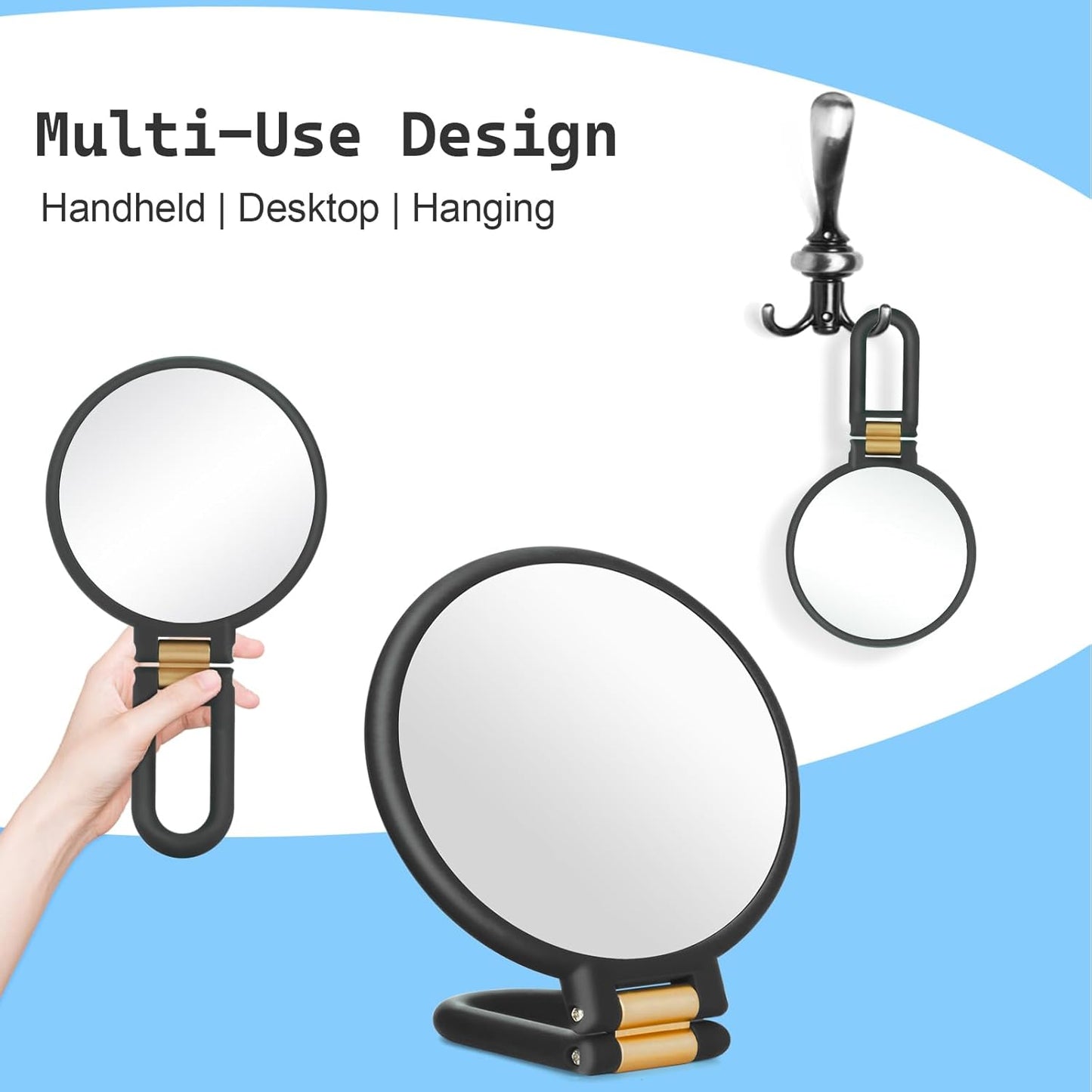 30x Magnifying Travel Mirror - Double-Sided Handheld Makeup Mirror with Adjustable Handle | Foldable Design (Black)