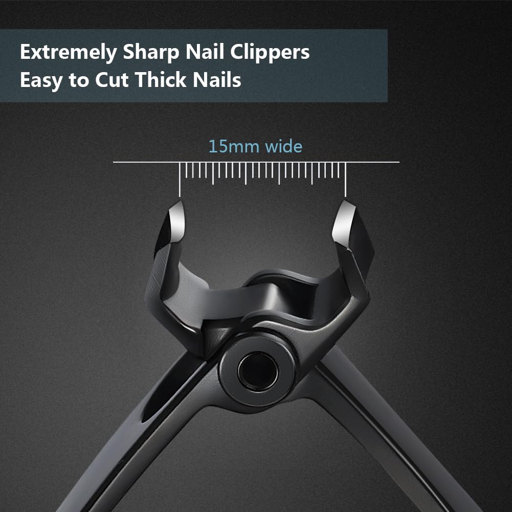 Nail Clippers 15mm Wide Jaw Big Toenail Clippers Fingernail Clippers Clippers Fingernail Clippers Stainless Steel Fingernail Toenail Clippers for Thick Nails (Black-Wide Jaw)