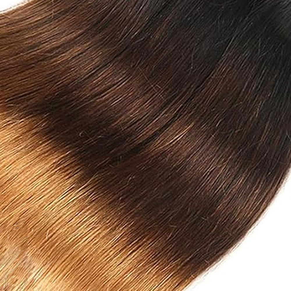 HeioWuio 16 18 20 Inch T1B/4/27 Blonde Bundles Straight 3 Bundles Human Hair Brazilian Remy Hair 100 Grams/Bundle Unprocessed Virgin Hairs Ombre Blonde Color Straight Bundle Weaves Extensions