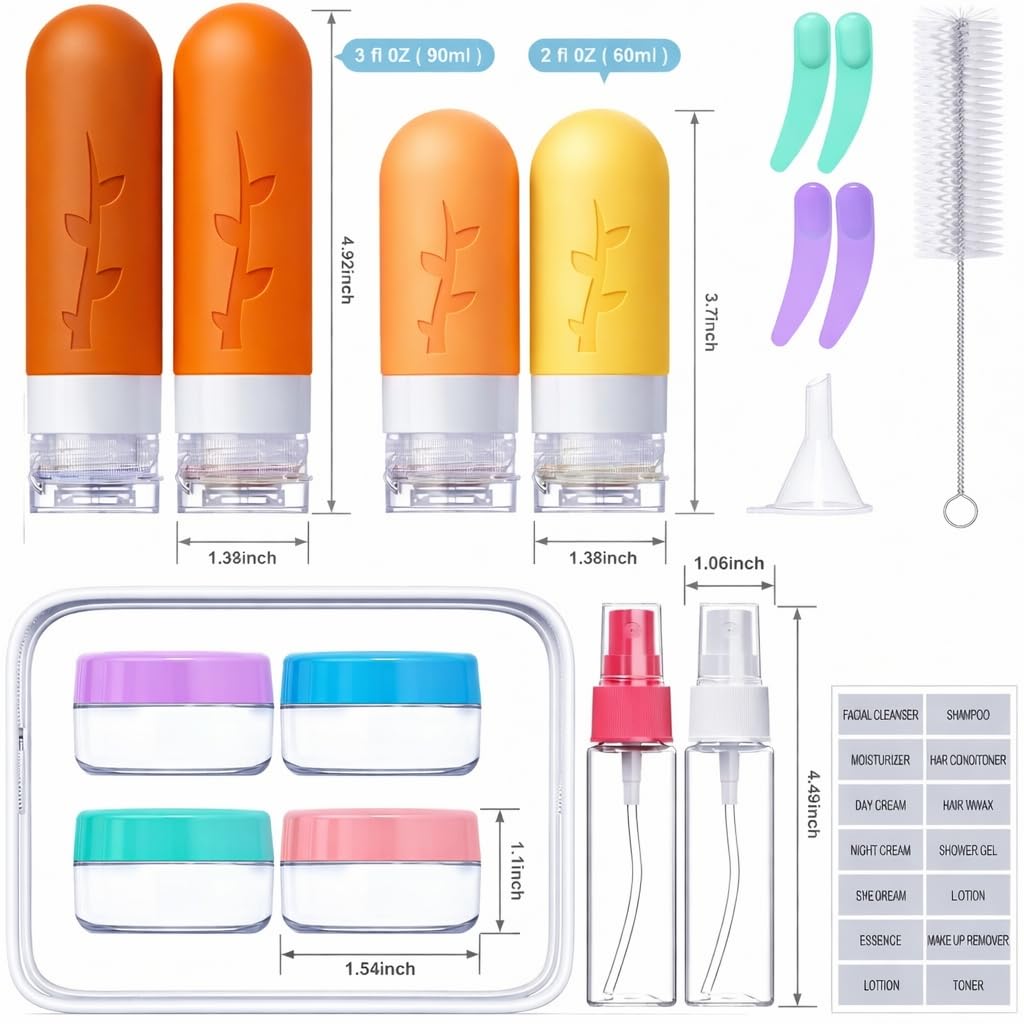 Travel Containers for Toiletries - 18-Pack TSA Approved Travel Bottles & Jars | Portable Essentials