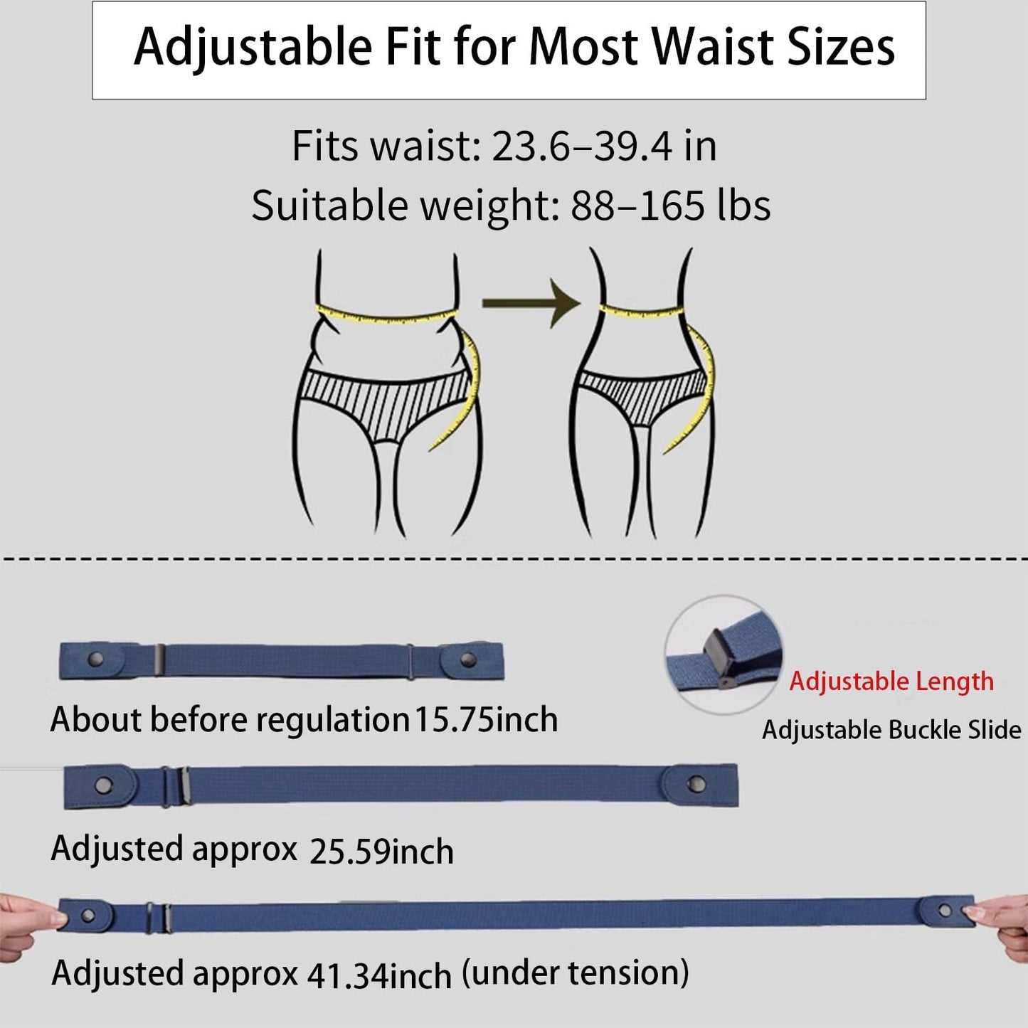 No Buckle Elastic Belt for Men and Women, Invisible Buckle-Free Stretch Belt with Adjustable Fit, Comfortable Waistband for Jeans, Pants, Travel, and Daily Wear Blue