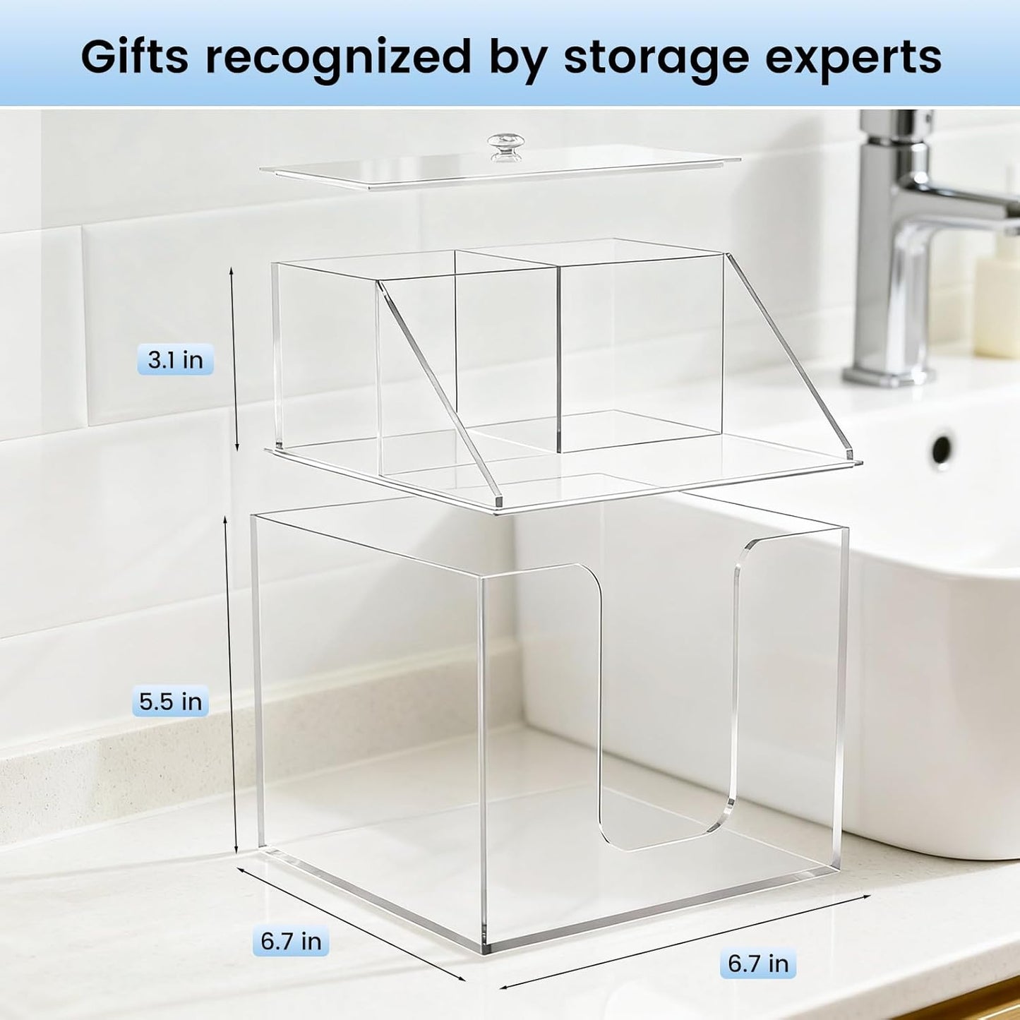 Face Towel Storage Box - 3-in-1 Detachable Holder for Cleaning Accessories | Clear Acrylic, Holds 50 Towels