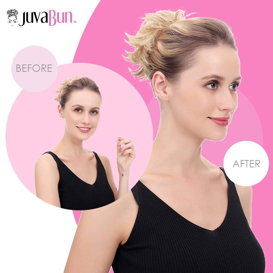 Juvabun Small Messy Bun Hair Piece Black – Wavy Curly Synthetic Chignon Scrunchie for Women, Mini Updo Hair Bun Extension for Thin Fine Hair, Washable Natural Looking Hairpiece Daily Wear