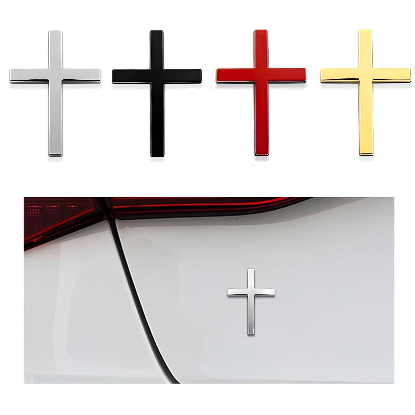 4PCS 3D Metal Jesus Christ Cross Stickers, 2.5"×1.8" Alloy Car Cross Sticker for Vehicles, Self Adhesive Scratch Covering Car Accessories Decals for Trunk Tailgate Side Decoration