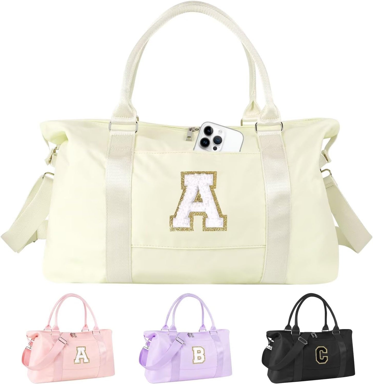 Dance Gym Duffel Bag - Personalized Initial Weekender for Teen Girls | Pink Overnight Carry-On & Cheer Bag
