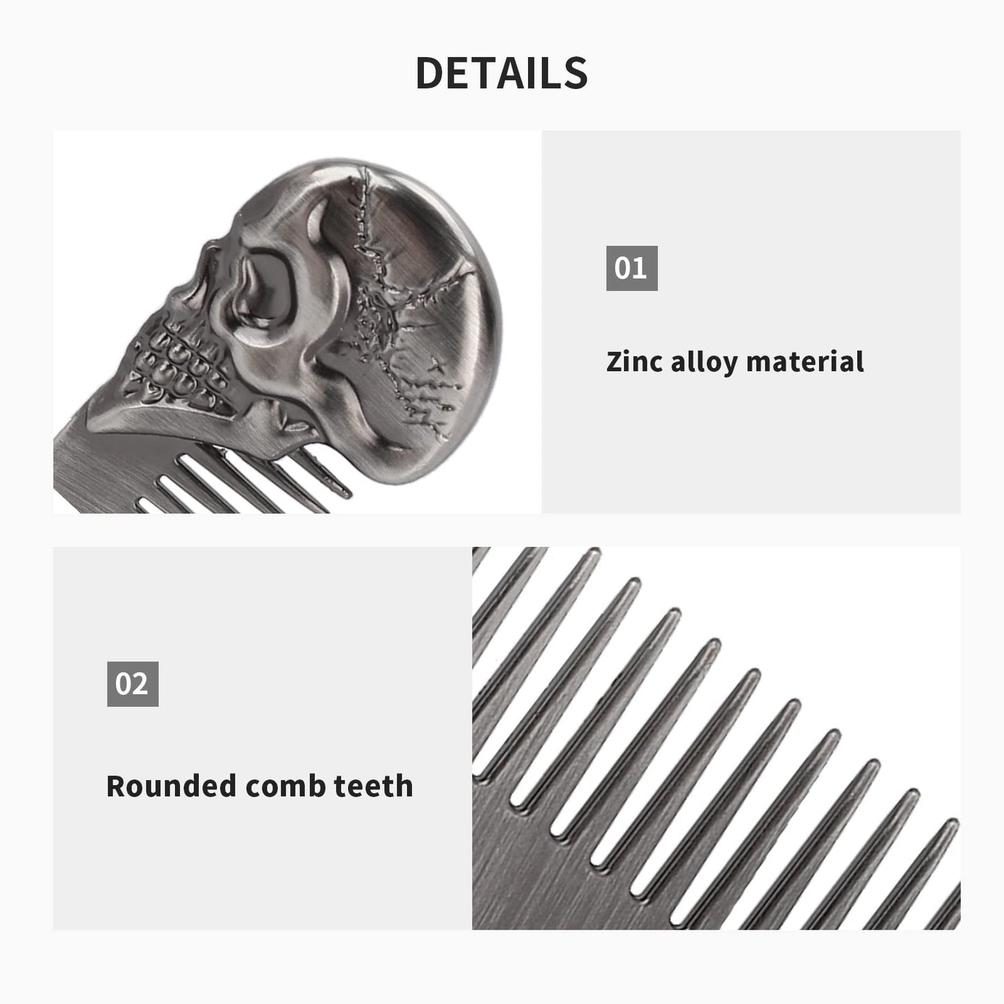 Haosie Pocket Beard Comb, 5.79in Skull Pattern Hair Comb for Men, Smooth Oil Hair Styling Travel Comb for Hair Beard Home Salon