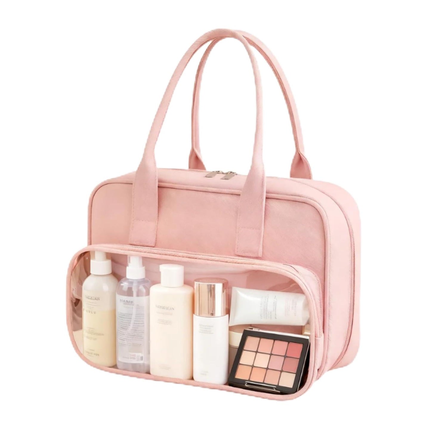 SODEER Toiletry Bag with Clear Window,Lightweight Travel Makeup Organizer with Handle,Ita Bag Style for Cosmetics & Pins,Pink