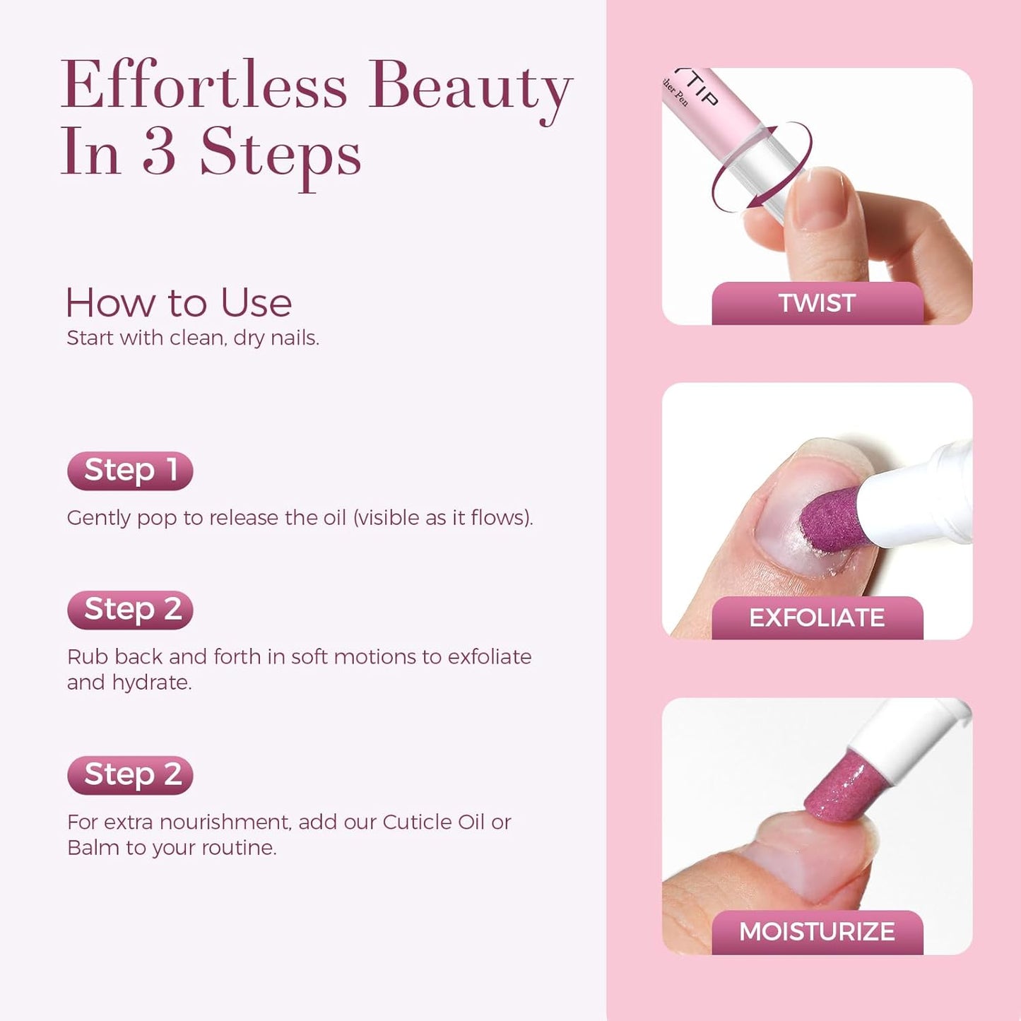 Ceramic Cuticle Pusher & Oil Pen - Gentle Cuticle Remover for Dry Nails | 2ml Rose & Lavender Scent