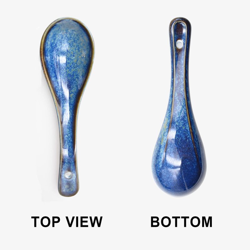 Pinkind 4 Pieces Soup Spoon Set, Asian Soup Spoon, Long Handle Ceramic Soup Spoons, Retro Blue Ramen Bowl Soup Spoon Suitable for Soup, Dumplings, Cake, Gravy, Oatmeal