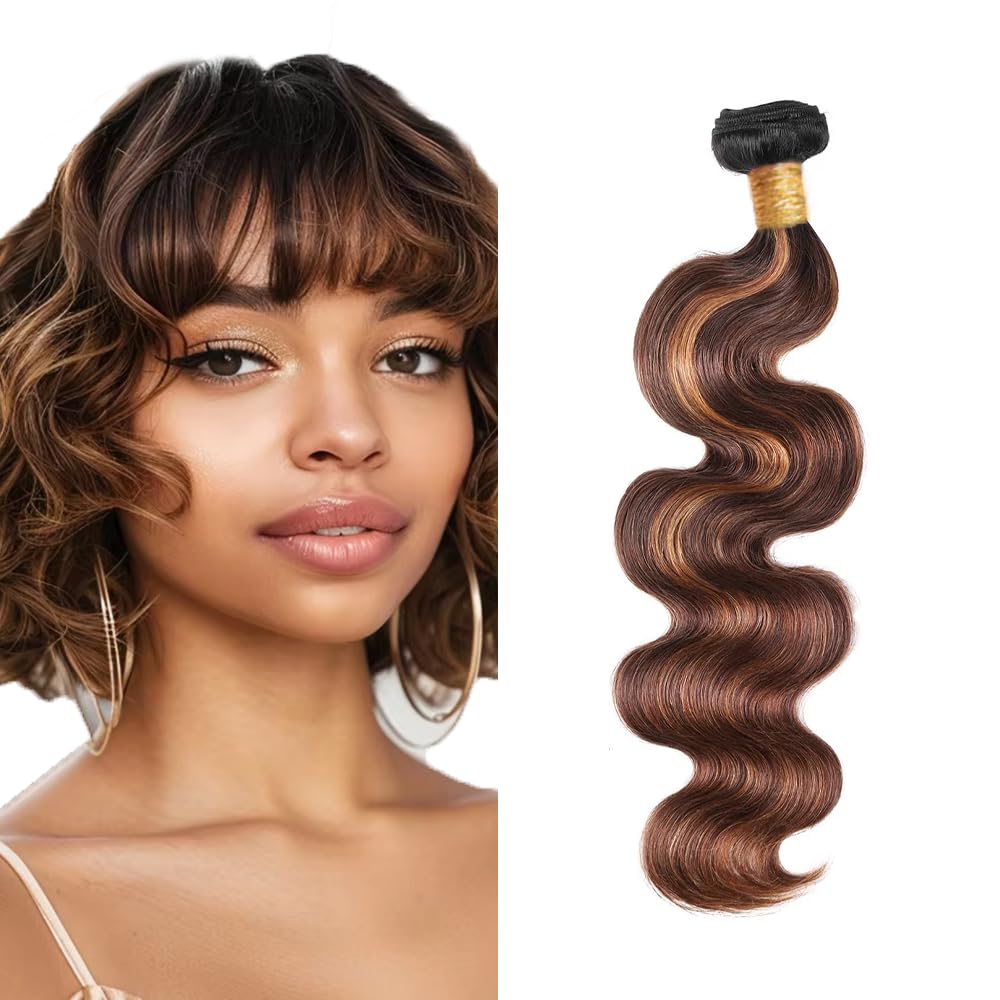 100g Ombre Human Hair Bundles Ombre Bundles Human Hair Highlight Brown Body Wave Bundle p430 Brown Body Wave Bundle LadrXadr 100g 12 Inch