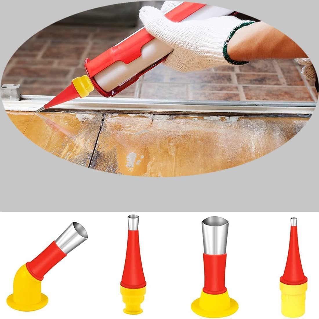 9-Piece Caulking Finisher Kit - Reusable Nozzle Applicators with 6 Nozzles & 3 Connectors | Ideal for Bathroom, Doors & Windows