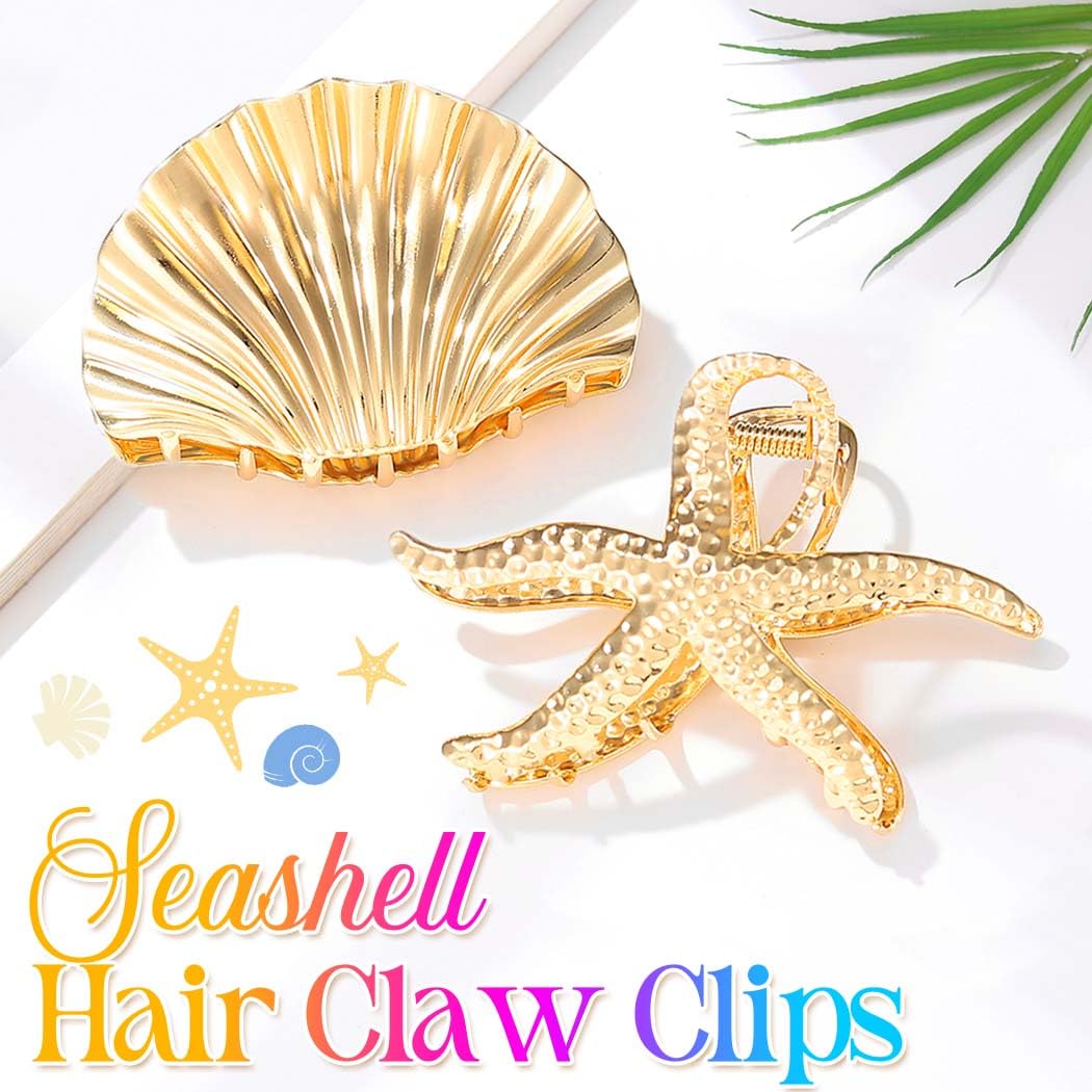 Fashey Seashell Hair Claw Clips Gold Metal Hair Clip Starfish Claw Clip Hair Accessories for Women and Girls (Pack of 2) (Gold)