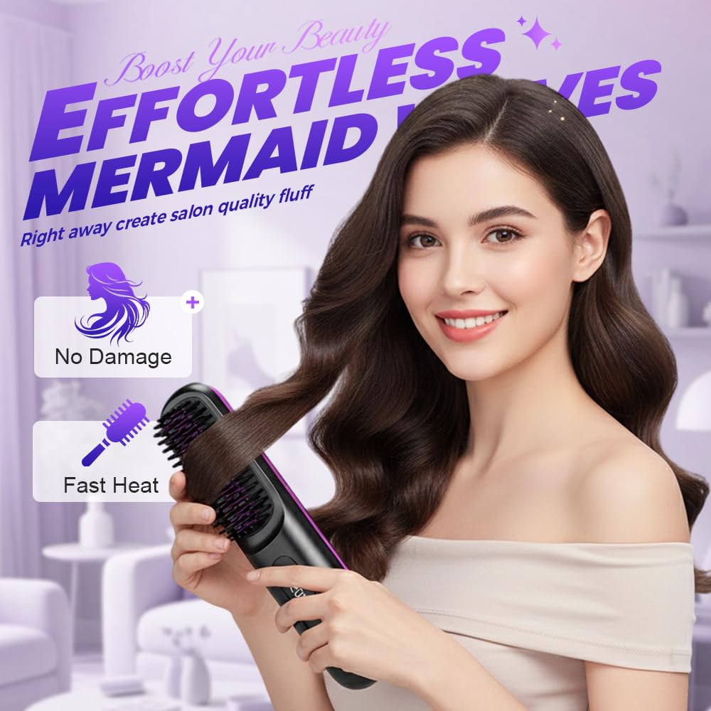 Go Brush Pro for Short Hair - 2026 Upgraded Cordless Straightening Brush with Fast Heat, 3 Temperature Settings, Ionic & Ceramic Care, 2000mAh USB-C Rechargeable for Frizz-Free Styling (White)