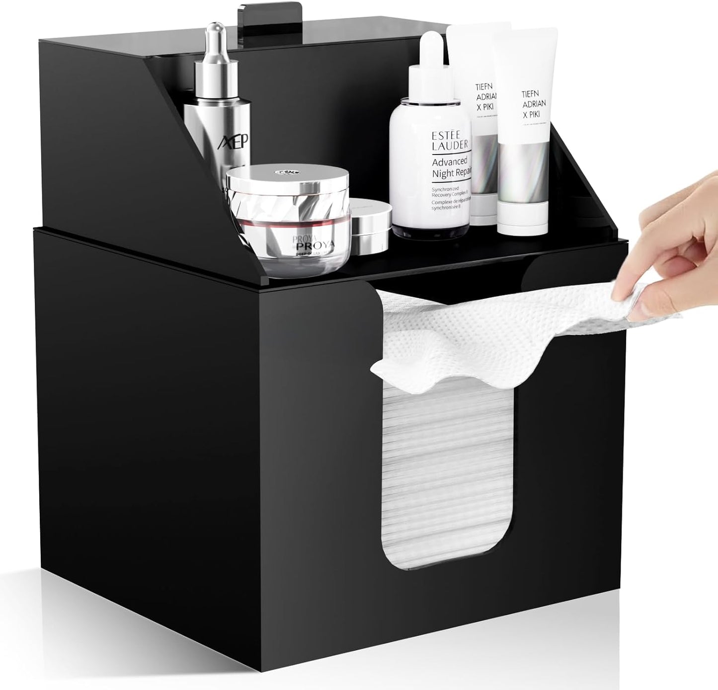 Acrylic Face Towels Holder - Premium Double Layer Design | Waterproof Cosmetic Container for Bathroom Counter | Upgraded 4-in-1 Size