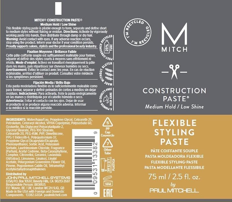 MITCH Construction Paste for Men - Medium Hold & Low Shine, 2.5 oz