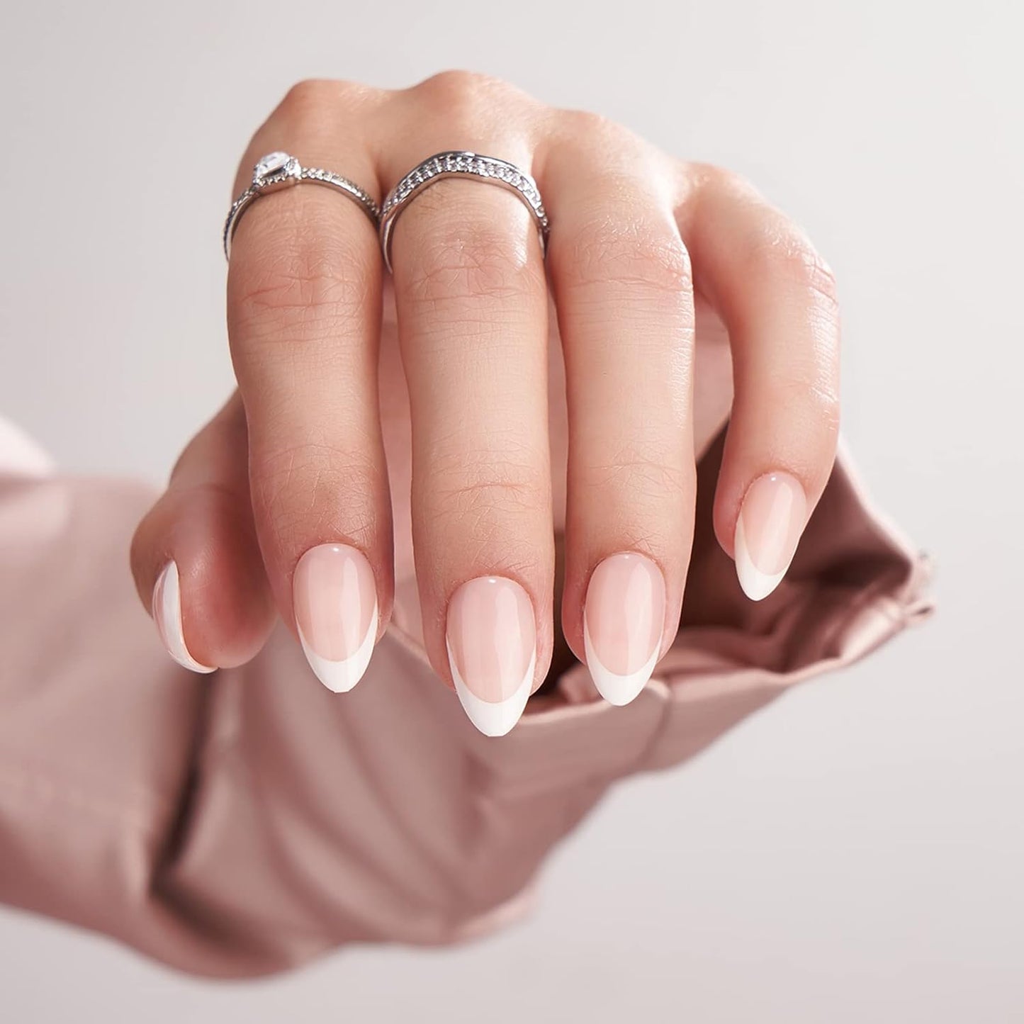 Press On Nails - 3D Butterfly French Tip Almond Design | Opaque Soft Gel, 16 Sizes, 32 Nail Kit