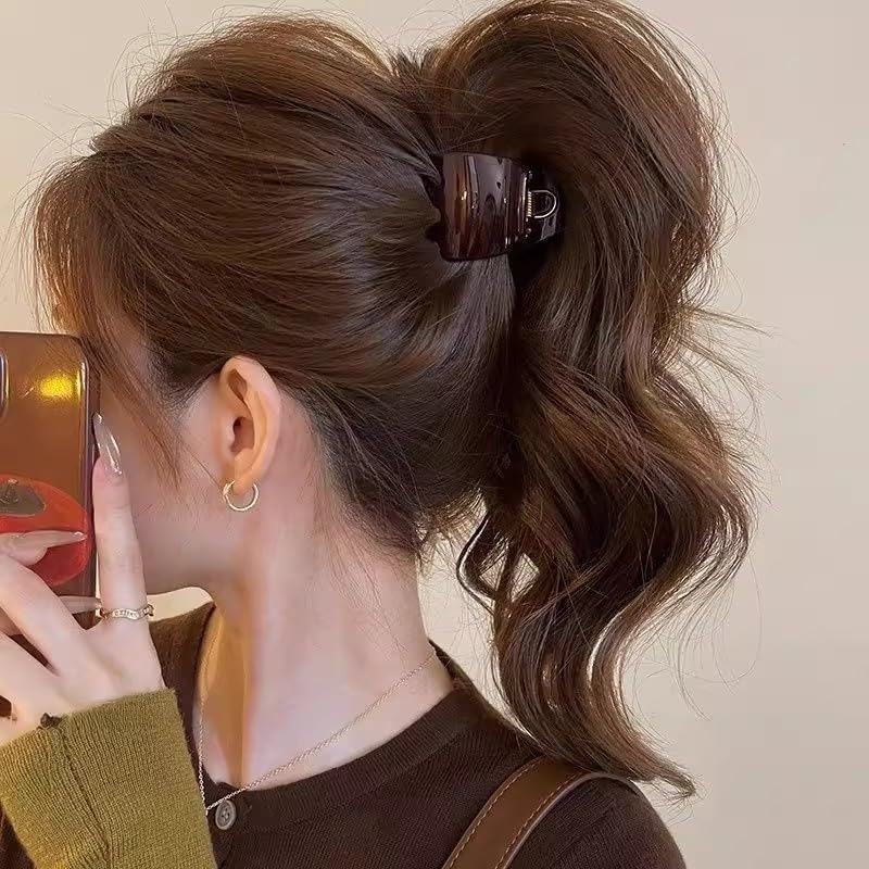 Square Hair Claw Clips - 3 Pcs Medium Matte Hair Clips | Strong Hold Non-Slip Acrylic in Amber & Coffee