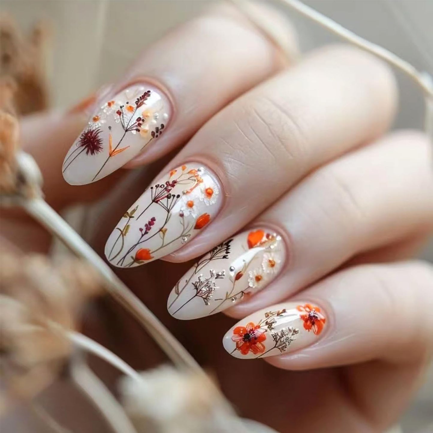 Short Almond Press-On Nails - 3D Gold Carved Ripple Design | Glossy Full Cover Acrylic Nails - 24 Pcs Nude Pink Manicure Set