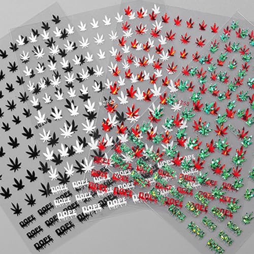 3D Holographic Maple Leaf Nail Stickers - Colorful Nail Art Decals for Manicure