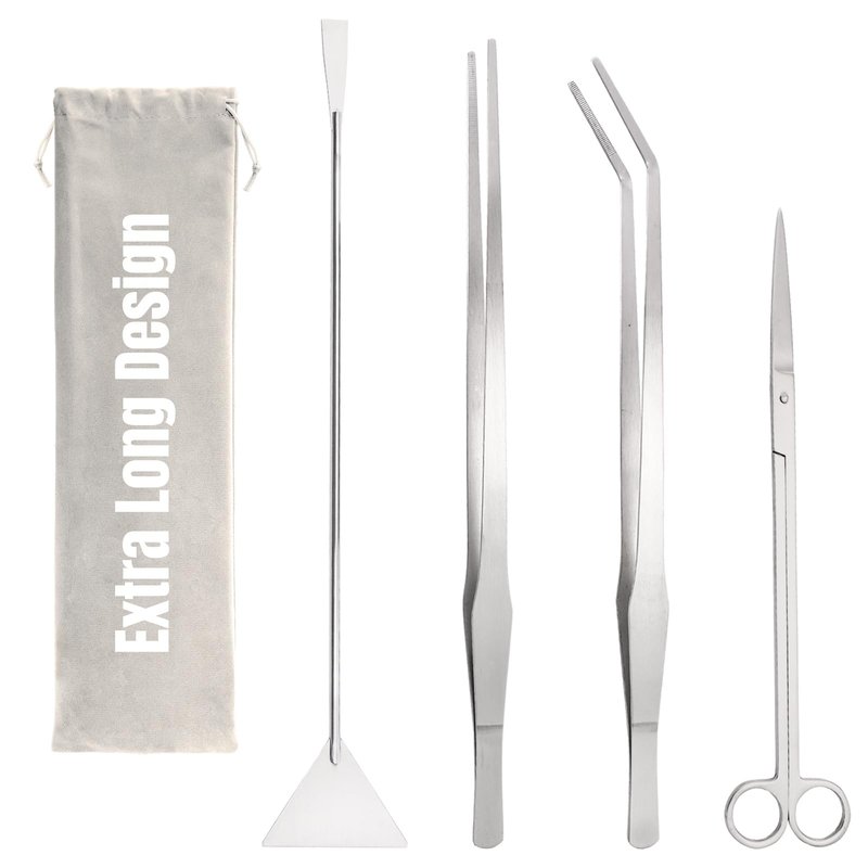 Hiceeden 4 Pcs 15 Inch Long Aquarium Aquascape Tools, Stainless Steel Aquascaping Tools Kit Include Aquarium Tweezer, Scissor, Spatula, Aquatic Plants Tool Set with Storage Pouch for Fish Tank