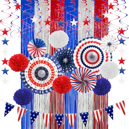 28-Piece 4th of July Patriotic Decorations Set – Red, White & Blue