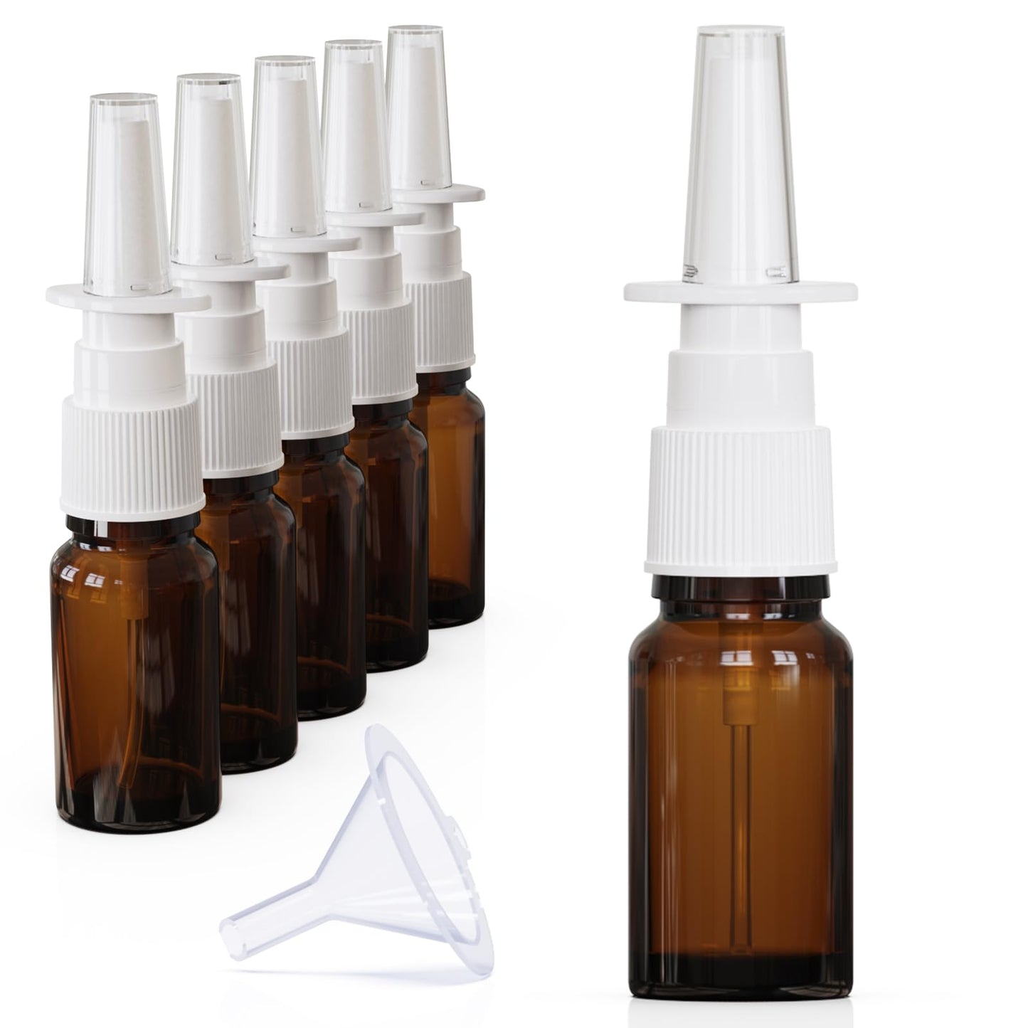 seafulee 6PCS 10ML Glass Nasal Spray Bottles,Amber Empty Travel Sized Refillable With Fine Mist Narsal Squeeze bottle,Nose Sprayer Nasal Cleanser with Funnel (10ml amber 6pcs)