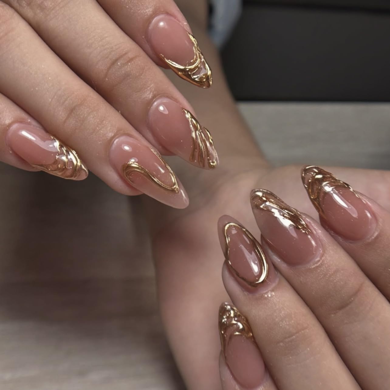 Press On Nails Almond - Medium Aurora Design Full Cover Fake Nails | 24 Pcs White Stick-On for Women