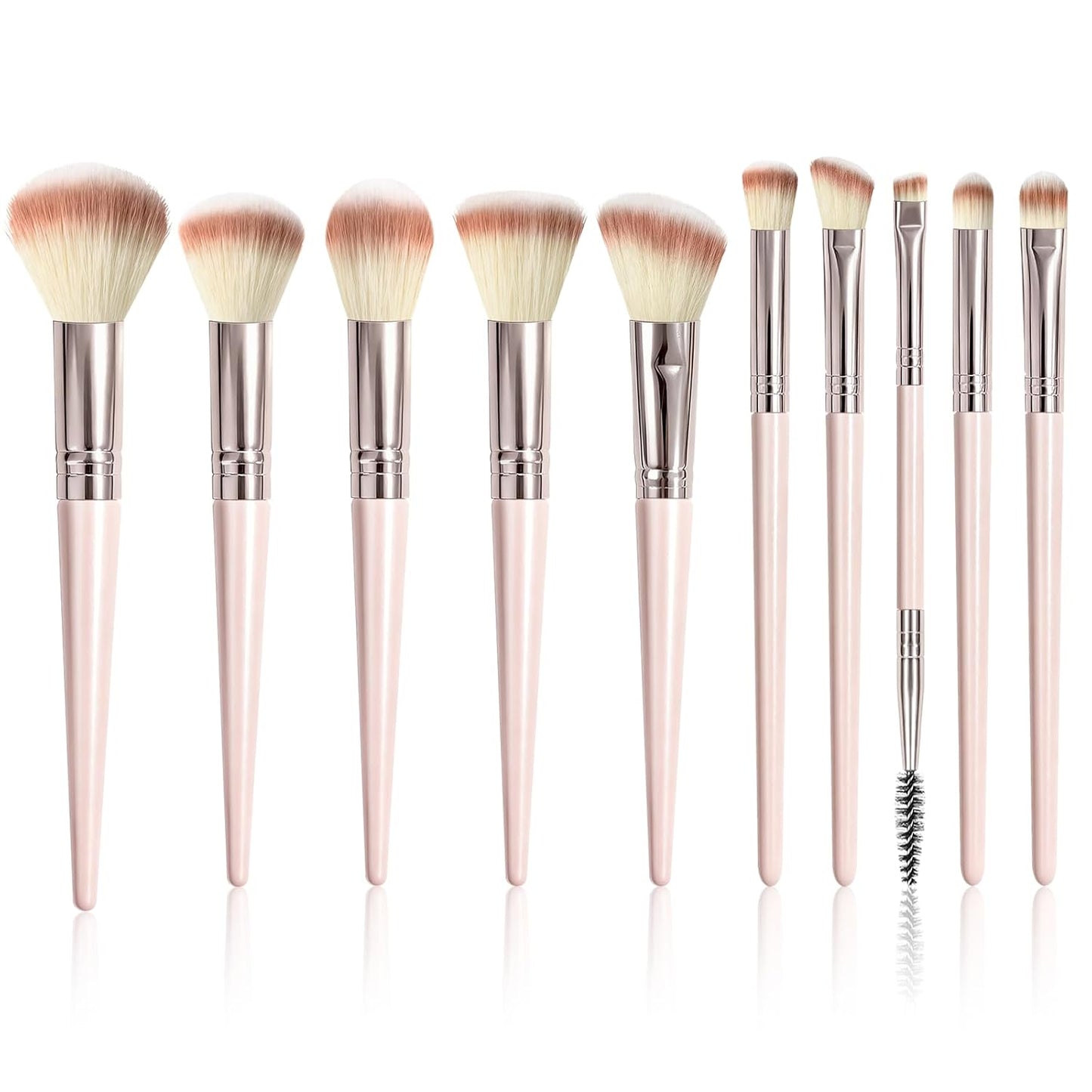 Premium 10-Piece Makeup Brush Set - Soft Synthetic Brushes for Blush, Eyeliner, Eyeshadow, Foundation | Travel-Friendly Pink Design