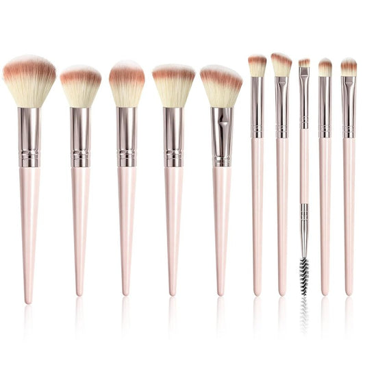 Premium 10-Piece Makeup Brush Set - Soft Synthetic Brushes for Blush, Eyeliner, Eyeshadow, Foundation | Travel-Friendly Pink Design