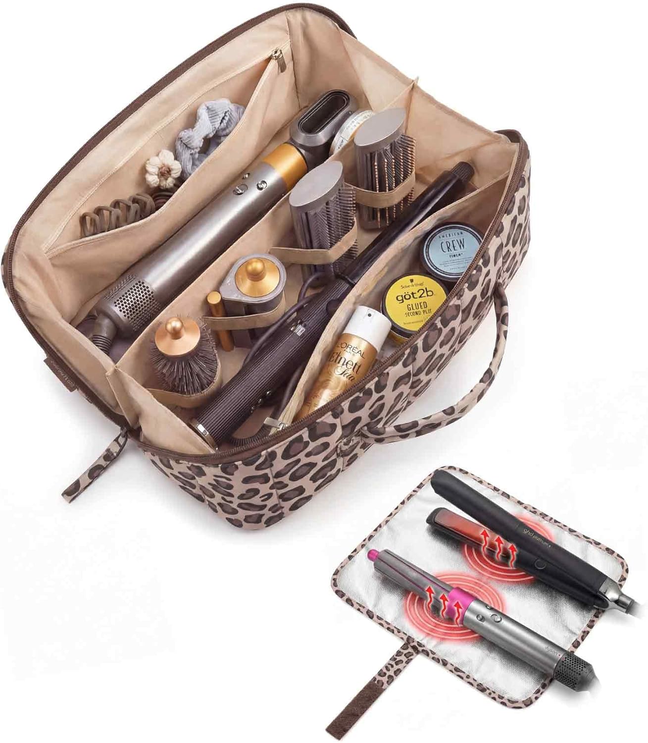 Hair Tool Organizer Travel Bag - Compatible with Dyson Airwrap & Shark Hair Dryer | Heat Resistant Mat, Black