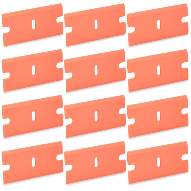 200pcs Plastic Razor Blades, Non-scratch Double Edged, for 1.5-inch Universal Safety Scraper Plastic Common Scraper, Remove Decals, Stickers, Adhesive, Clean Glass Window, Orange