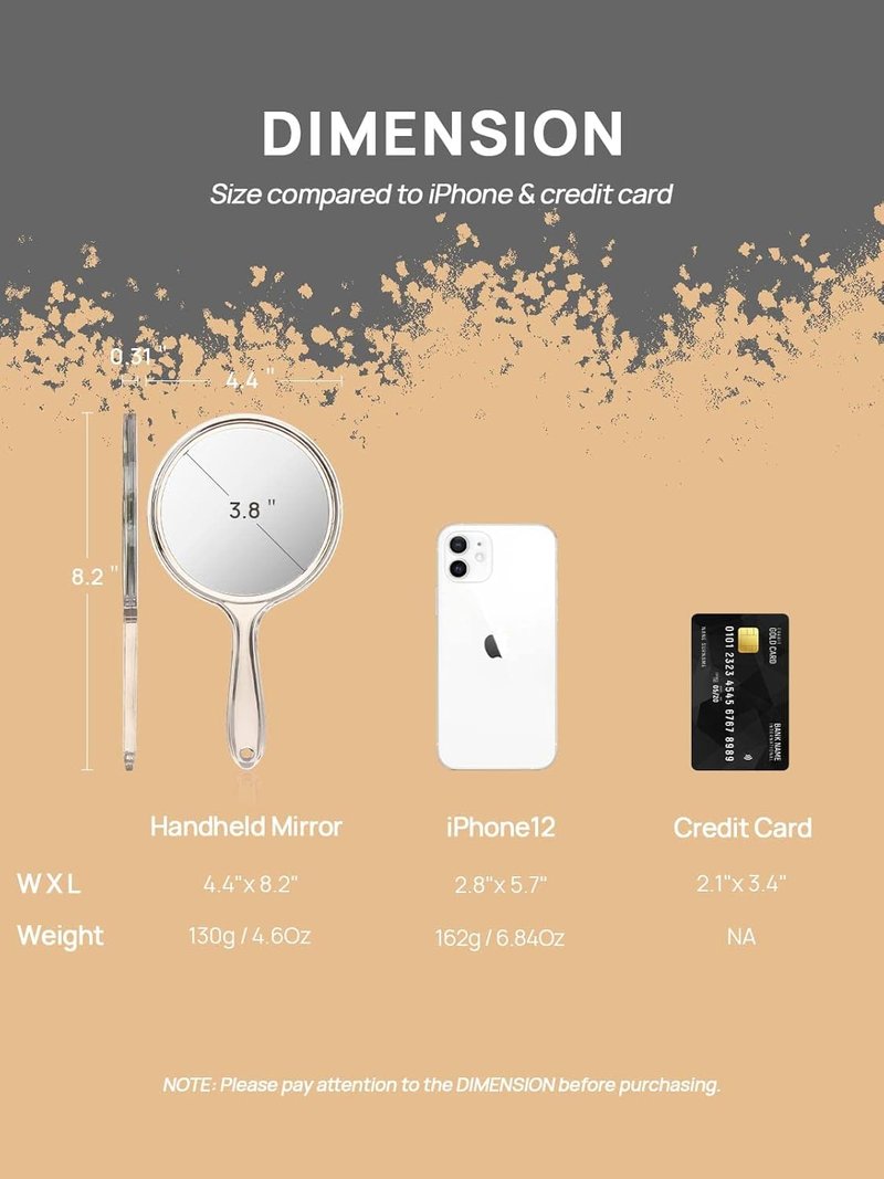 Double-Sided Hand Mirror - 1X/3X Magnifying Handheld Mirror Set of 3 | Clear Finish