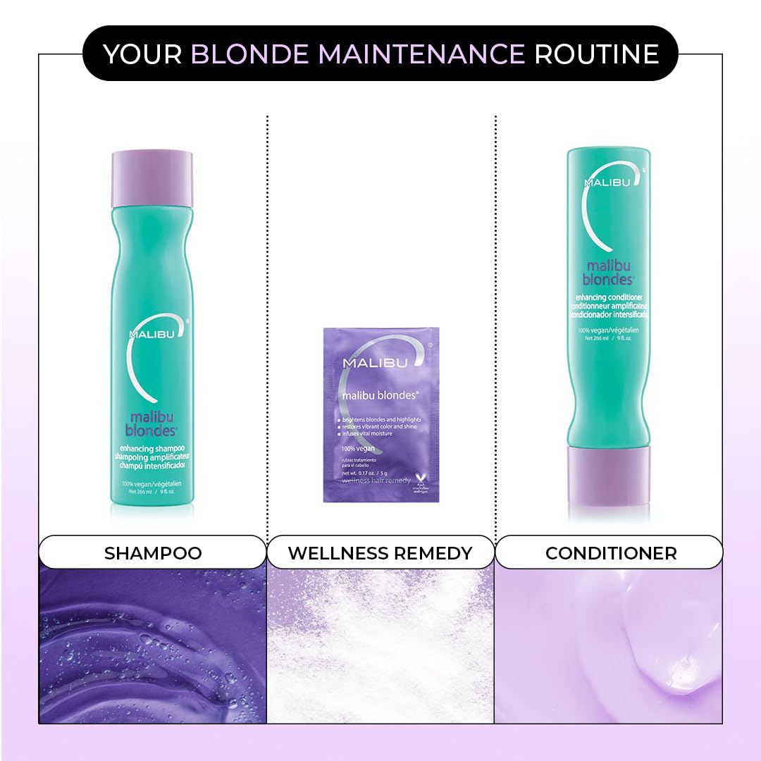 Malibu C Blondes Wellness Remedy - Restore Vibrance & Shine for Bleached, Highlighted, or Natural Blonde Hair | Vitamin C Complex (3 Packets)