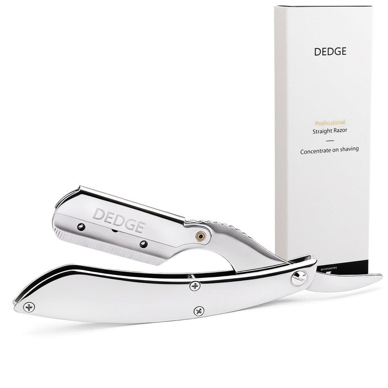 DEDGE Professional All Stainless Steel Straight Razor-Double Edge Razor Barber Beard Shaver with 10 Double Edge Blades for Barber Personal Grooming