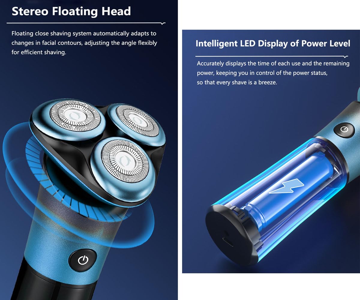 OUGEER Electric Razor for Men, 4D Rotary Shaver, Wet/Dry Cordless Rechargeable Waterproof