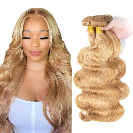 P27/613 Highlight Blonde Bundles Human Hair Body Wave Bundles 12 14 16 Inch Honey Blonde Color Body Wave Bundle Unprocessed Brazilian Virgin Weave Hair 3 Bundle 50 Gram Per Bundle