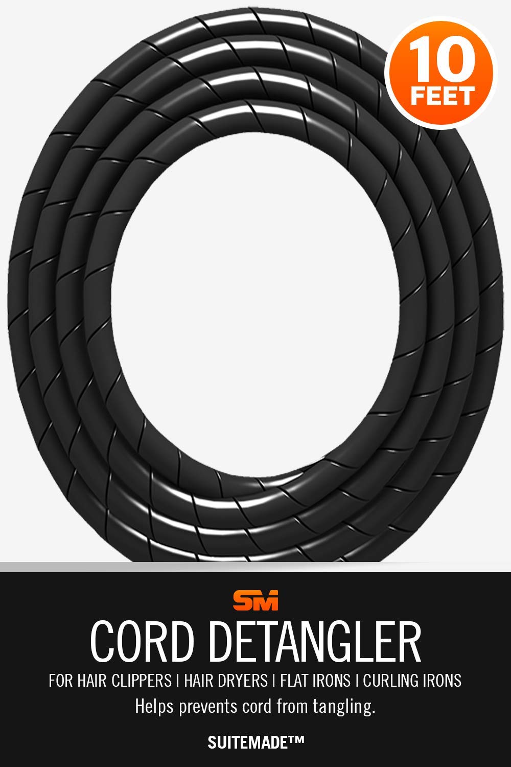 CORD DETANGLER for Clippers, Curling Irons, Hair Straighteners & Blow Dryers (10-Feet, Black)